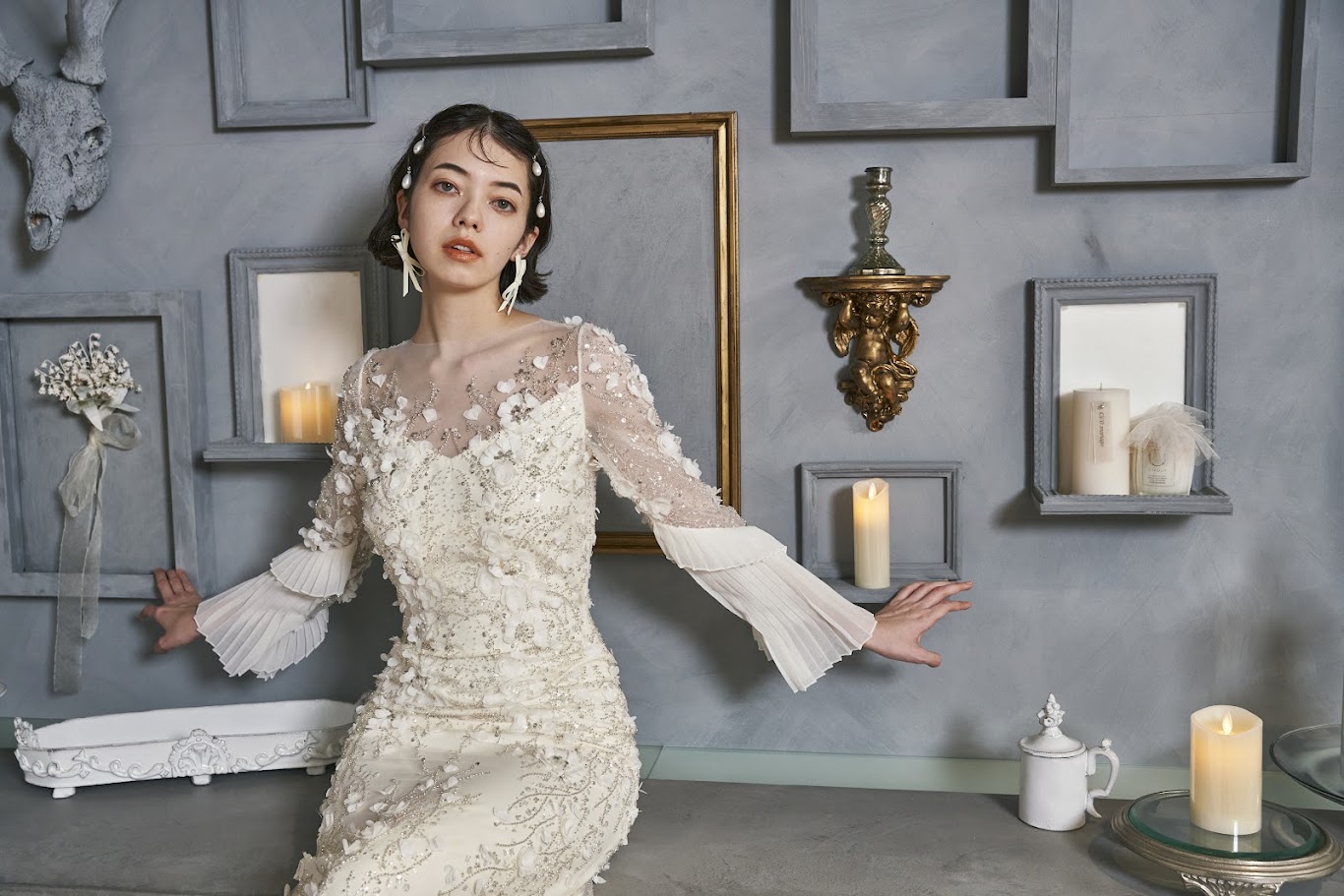 面長の方は、サイドにボリュームを持たせたヘアアレンジ